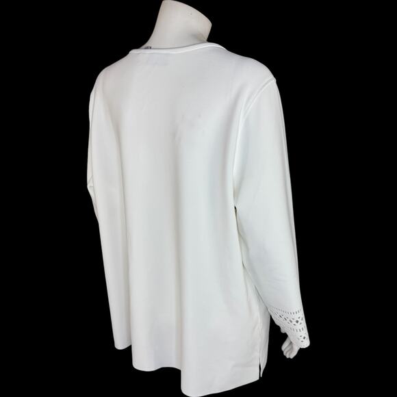 GRAVER Susan Graver LK Fusion Plus Regular Laser Cut Cardigan Cream Petal L - Picture 8 of 13